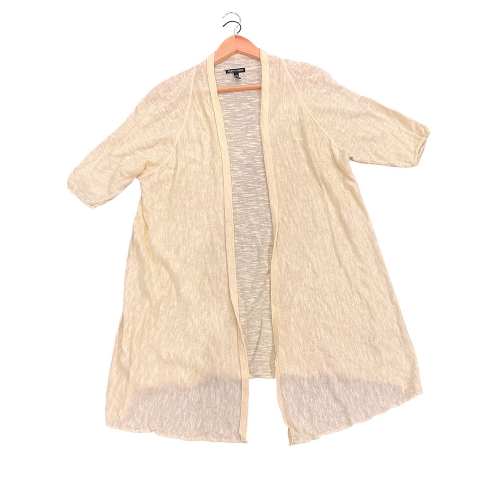 Eileen Fisher Pale Yellow Organic Linen Blend Open-Front Cardigan